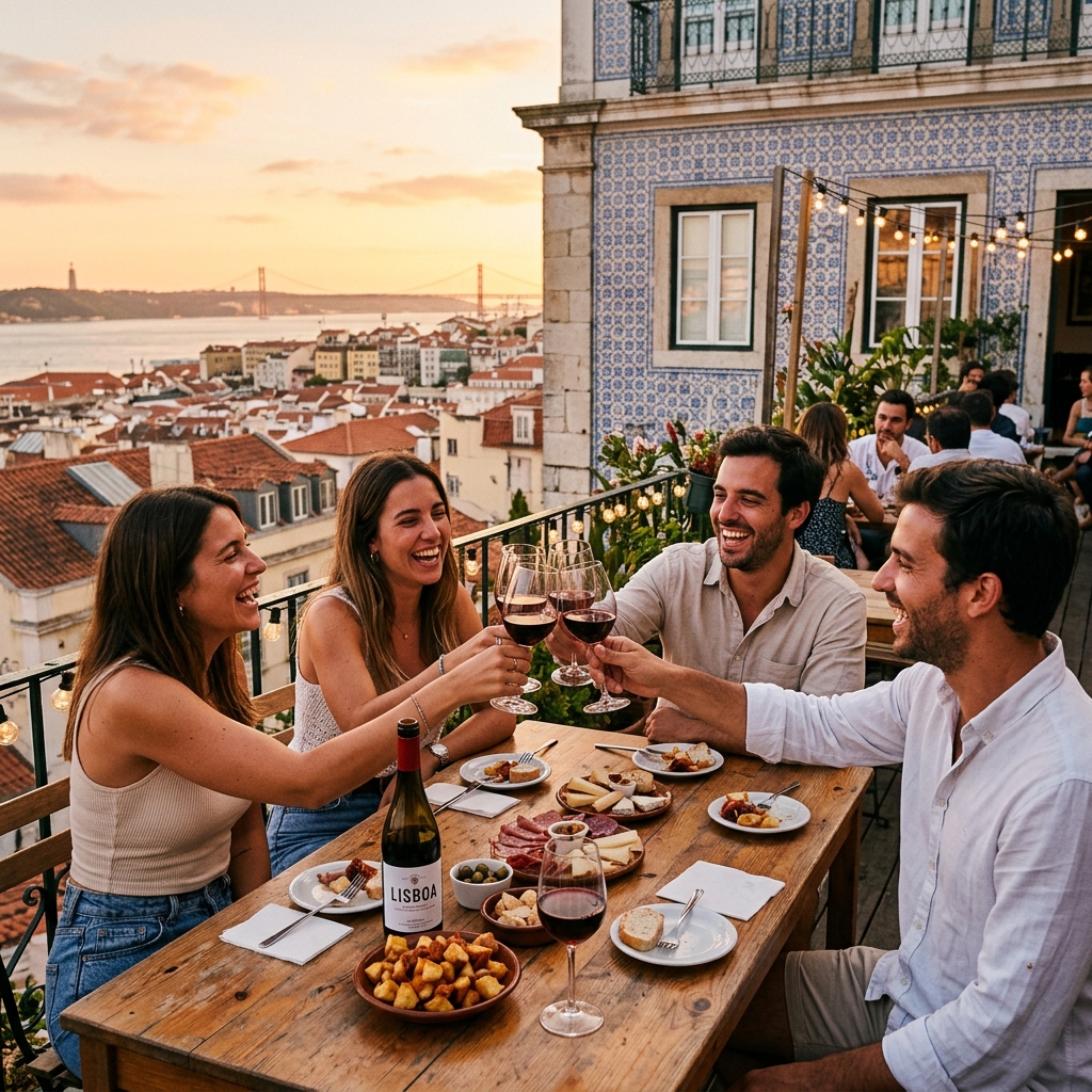 Friends enjoying wine on the terrace
